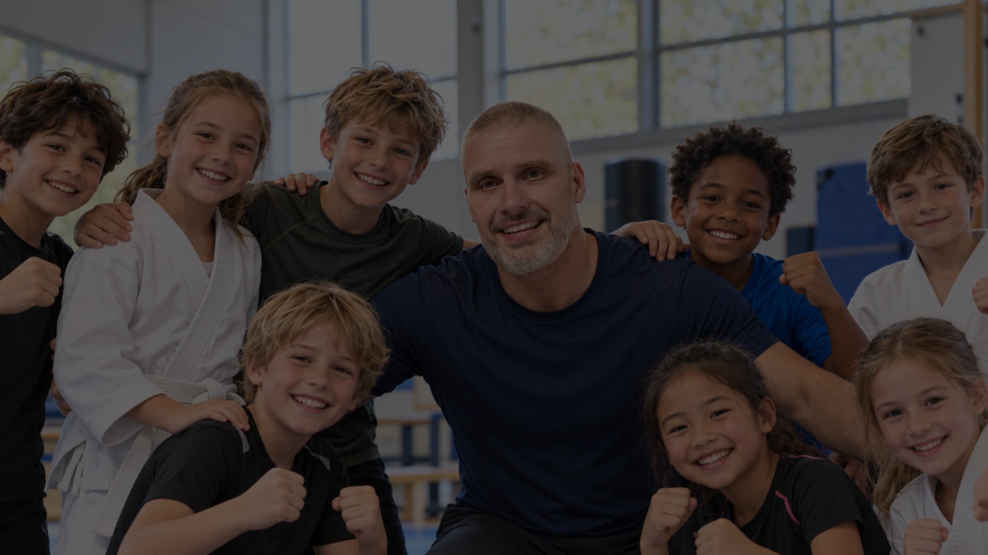 Diederik met een groep jongeren na een weerbaarheidstraining